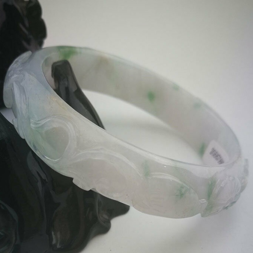 NATURAL CARVING GRADE A GREEN JADE JADEITE BRACELET BANGLE 57MM